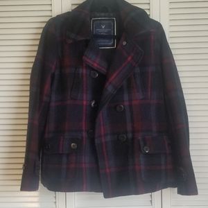 American Eagle Plaid Peacoat Size Large